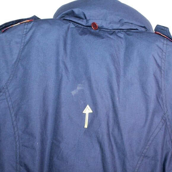 Vintage 80s XL Rainbow Trim Genuine Down Blue Coat Jacket Ski Snowboard Winter - Picture 12 of 12